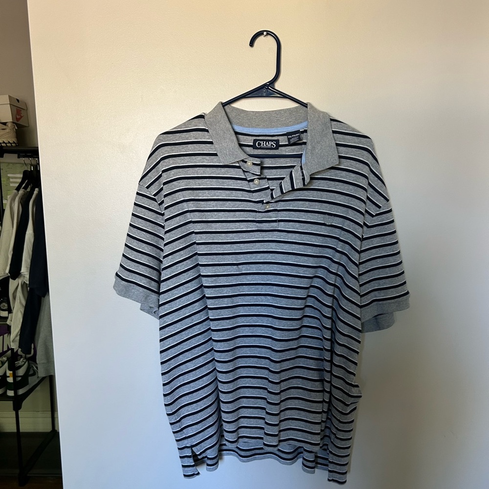 Striped Chaps Collard Shirt. Grey, White and Navy Blue. XXL